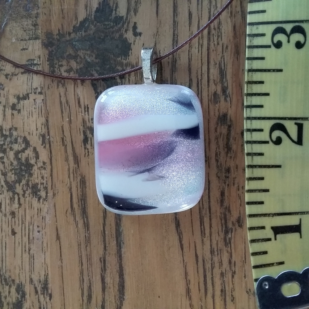 Unique glass pendant in pinks and whites